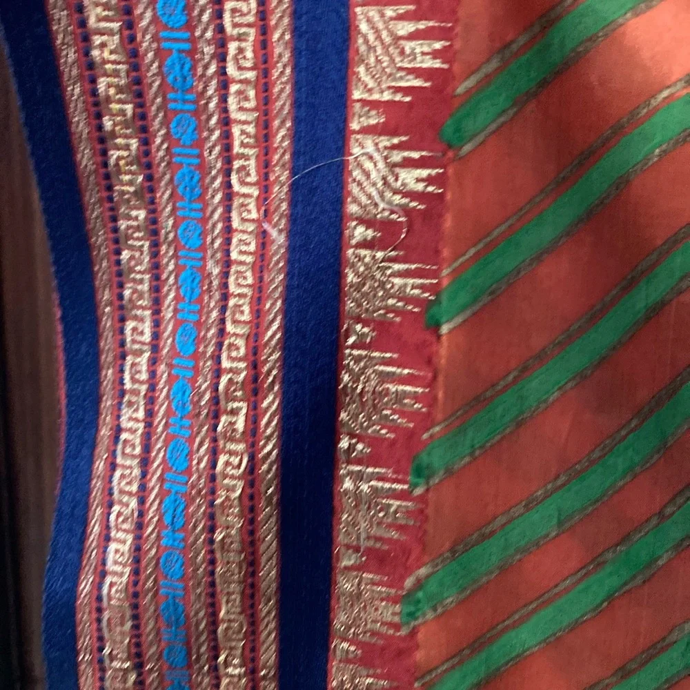 Multicolored Block printed silk stole/dupatta - Picture 3 of 16